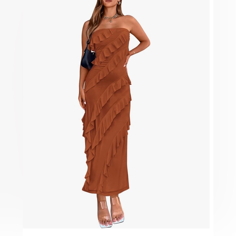 NWT-BTFBM Strapless Ruffle Cascade Maxi Dress